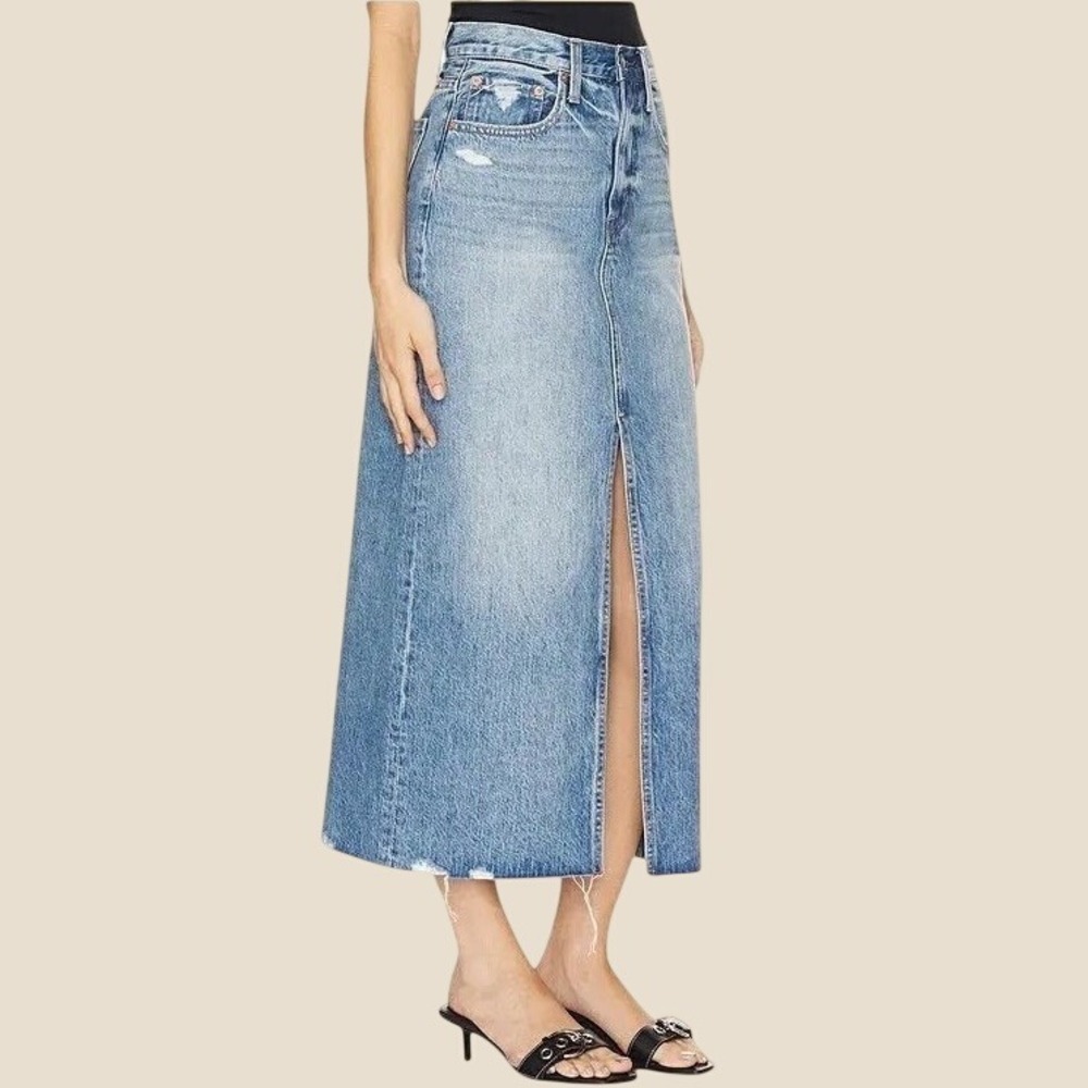 Pistola Alice High Rise Midi Skirt Portrait Vintage Denim Distressed Size 29